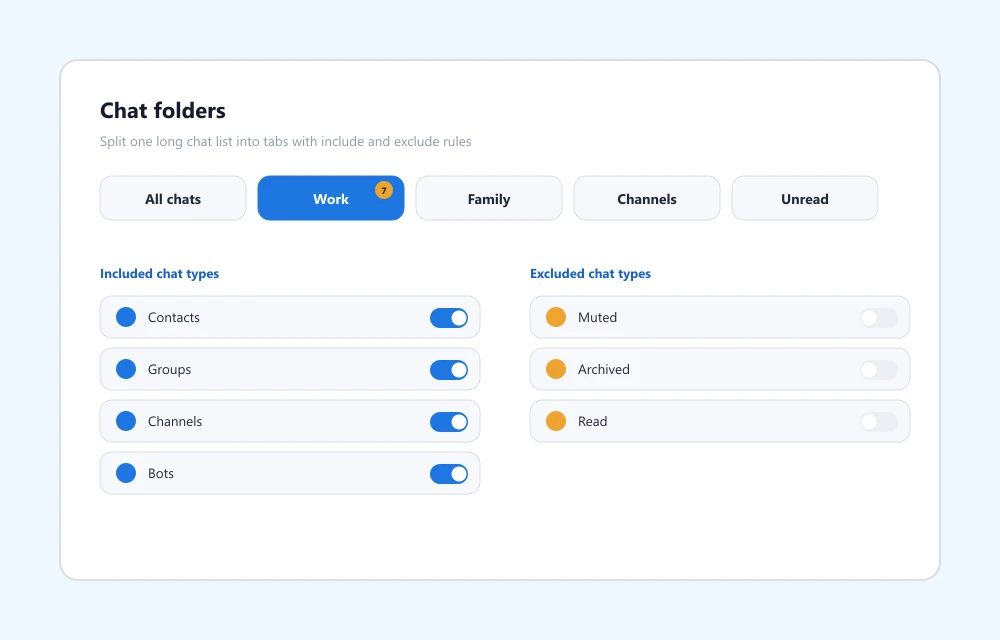 Создание канала и настройка папок Telegram